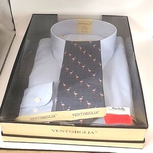 Ventimiglia Men's Long Sleeve Dress Shirt with Tie Size 16.5 Neck Blue NWT